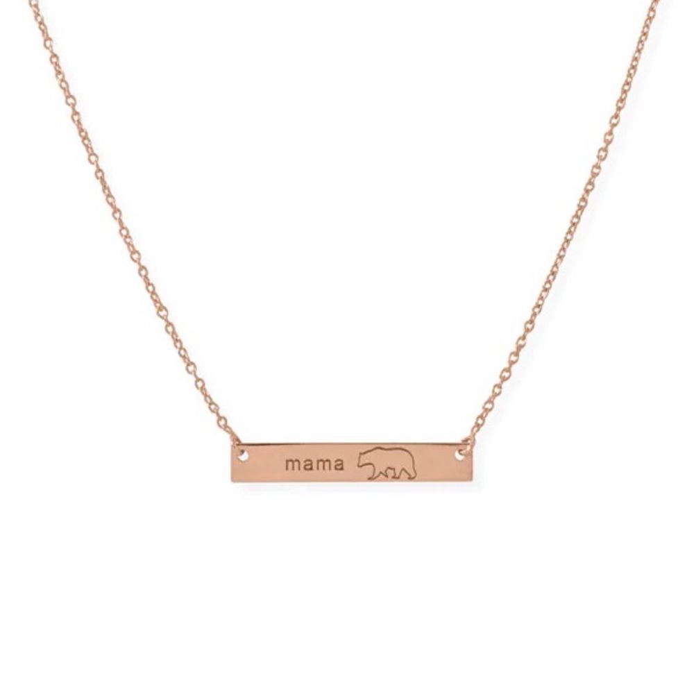 💫 14K Rose Gold Plated Sterling Silver "Mama Bear" Bar Necklace